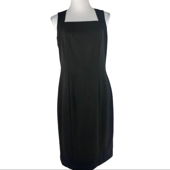 Insight Women's Black Square Neck Minimalist Luxury Career Sheath Dress 6/C34 - Picture 1 of 8